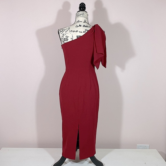 Dress the Population Tiffany One-Shoulder Midi Dress Red S - Picture 4 of 8